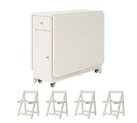 HEGGMKK Table À Manger Pliante Extensible, Taille : 1,2/1,5 M, Siège De Salle À Manger en Bois Massif : 2-4 Pièces, Hauteur 74 Cm, Largeur 80 Cm, Roue Universelle À 360°,1.5m+4Chair,B