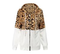 Hehangan amen Veste à capuche Manteau chaud Polaire Peluche Léopard Décontracté Sweat à capuche zippé Cardigan Outwear, 1#, XXL
