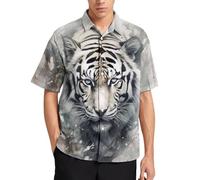 Hehanus Chemise de plage hawaïenne à manches courtes pour homme Imprimé tigre blanc, blanc 3, Taille S