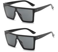 Hehglng Lot de 2 paires de lunettes de soleil carrées surdimensionnées pour homme et femme - Style vintage - Noir - 400