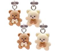 Hehglng Lot de 4 bouchons anti-poussière USB C, motif ours de dessin animé de type C, bouchon anti-poussière de type C avec pendentifs en forme d'ours, protection de port de charge de téléphone, coque
