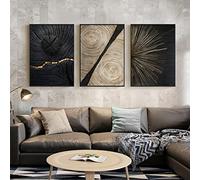 HEHGVCF 3 pièces toile texture ligne or noir et blanc grain doré avec ensemble d'images abstraites lignes de grain sur toile art mural B+C, 40 x 60 cm)