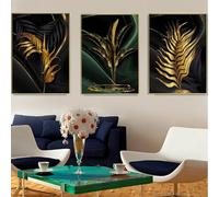 HEHGVCF 3 Toiles Noires et Dorées - Feuilles et Photos Modernes - Peintures Murales Sans Cadre - 3 (B,50 x 70 cm)