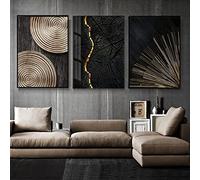 HEHGVCF Lot de 3 peintures murales sur toile - Noir et doré - Sans cadre - Dimensions : 50 x 70 cm