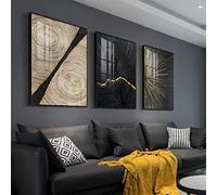 HEHGVCF Lot de 3 posters abstraits noirs et dorés - Lignes - Tableaux muraux dorés - Images sur toile modernes - Décoration de salon - Sans cadre - 30 x 45 cm