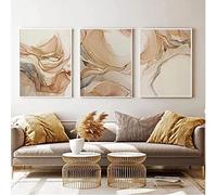 HEHGVCF Lot de 3 tableaux sur toile marbré beige doré - Tableaux muraux marbrés dorés - Décoration de salon - Poster sans cadre - Peinture murale (beige, 30 x 40 cm)