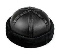Hehimin Casquette de marin en cuir véritable pour homme avec manchette roulée rétro sans bord, Cachemire noir, L