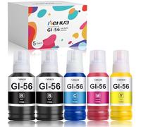 hehua GI-56 GI56 Encre Compatible pour Canon GI-56 GI56 Cartouche (5 Pack) | GI56 Multipack Compatibl pour Canon MAXIFY GX3050 GX4050 GX5050 GX6050 GX7050 (GI56 Noir /Cyan/Magenta/Jaune )
