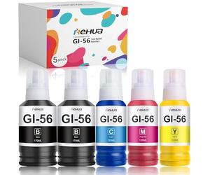 hehua GI-56 GI56 Encre Compatible Remplacement Cartouche Canon GI-56 GI56 Multipack pour Canon MAXIFY GX3050 GX4050 GX5050 GX6050 GX7050 (Noir/Cyan/Magenta/Jaune, 5 Pack)