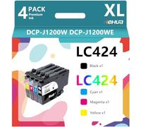 Hehua LC424 Cartouches Multipack Compatibles pour Brother DCP-J1200W/DCP-J1200WE - Set d'Encre (1 Noir, 1 Cyan, 1 Magenta, 1 Jaune, Pack de 4)