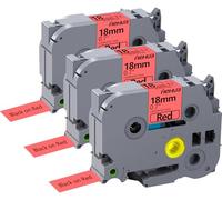 Hehua Lot de 3 rouleaux de ruban adhésif laminé 18 mm 0,7 mm compatible avec Brother P-Touch TZe-441 TZe441 TZ441 TZe TZ pour Ptouch PT D400 D600 P710bt, 0,7 cm x 8 m Noir sur rouge