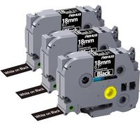 Hehua Lot de 3 rubans adhésifs laminés noirs 18 mm 0,7 mm compatibles avec Brother P-Touch TZe-345 TZe345 TZ345 TZe TZ pour Ptouch PT D400 D600 P710bt, 1,9 cm x 8 m, blanc sur noir, lot de 3