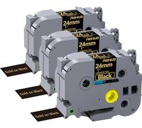 Hehua Lot de 3 rubans adhésifs laminés noirs de 24 mm compatibles avec Brother P-Touch TZe-354 TZe354 TZ-354 TZ354 TZe TZ pour Ptouch PT D600 P710bt, 2,5 cm x 8 m Doré sur noir