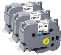 Hehua Lot de 3 rubans TZ laminés blancs de 24 mm compatibles avec étiqueteuse Brother TZe251 TZ-251 TZ251 TZe 251 1 x 8 m pour Ptouch PT D600 D600vp D610BT P710BT P750W