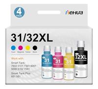 hehua Lot de 4 bouteilles d'encre de rechange pour HP 31 32XL 32XL 32XL compatible avec HP Smart Tank 5101 7602 5000 7301 6001 Plus 651 551 GT-5810 GT-5820 GT-5822