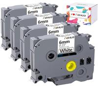 Hehua Lot de 4 rouleaux de ruban adhésif laminé extra fort pour Brother TZe-S211 TZeS211 TZ-S211 TZS211 pour Ptouch PT D210 D200 H110 H100 6 mm x 8 m Noir sur blanc