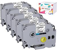 Hehua Lot de 5 rubans adhésifs laminés noirs sur transparents pour étiqueteuse Brother P-Touch TZe-131 TZe131 TZ131 TZ-131 TZe TZ 12 mm, résistant à l'eau, 8 m chacun