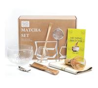 HEI MING Set Matcha 8 Pièces, Kit de Thé Cérémonial Matcha, Bol en Verre et Fouet à Matcha Artisanal