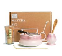 HEI MING Set Matcha Premium 6 pièces - Set Exclusif pour Thé Matcha avec Chasen en Bambou, Bol Céramique Rosa, Tamis, Cuillère & Accessoires, Cadeau Original pour le Matcha