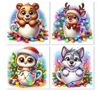 HEIBAGO 4 Pack Encadré Paint by Numbers, Bonhomme Neige de Noël Kits de Peinture par Numéros pour Adults, DIY Pingouin Peinture à l'huile par Numéros Kits pour la Décoration Maison 20x20cm