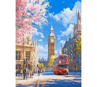 HEIBAGO 5D Bricolage Diamond Painting Paysage Urbain, Bus Broderie Peinture Diamant pour Adultes, Diamond Painting Complet Diamant Kit Fleur Cristal Painting Artisanat pour Murale Décoration 30x40cm