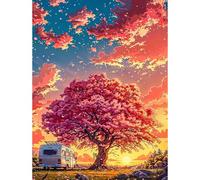 HEIBAGO Cerisiers Diamond Painting pour Adultes, 5D Nuages Colorés Diamond Painting Complet Diamant Kit, DIY Diamant Broderie Strass Point de Croix Bus Cristal Painting pour Murale Décoration 30x40cm