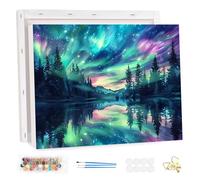 HEIBAGO Encadré Paint by Numbers pour Adulte, Aurore Boréale Paint by Numbers Canvas pour Débutant, DIY Kit de Peinture Paysage, Peinture par Numéros pour Décoration de la maison 20x30cm