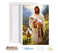 HEIBAGO Encadré Paint by Numbers pour Adultes, Agneau de Pâques Kits de Peinture par Numéros pour Débutants, DIY Jésus Peinture à l'huile par Numéros pour la Décoration 20x30cm