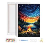 HEIBAGO Encadré Paint by Numbers pour Adultes, Scène Nocturne Kits de Peinture par Numéros pour Débutants, DIY Feu De Joie Peinture à l'huile par Numéros pour la Décoration, 20x30cm