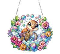 HEIBAGO Tortues Diamond Painting Pendentif Adulte, 5D Fleurs Peinture Diamant Ornements Suspendus avec Chaîne, DIY Animaux Forme Spéciale Cristal Diamant Gem Art pour Murale Décoration