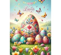 HEIBAGO Œufs de Paques Diamond Painting pour Adulte, 5D Fleurs Diamond Painting Complet Diamant Kit, DIY Diamant Broderie Strass Point de Croix Paysage Cristal Painting pour Murale Décoration 30x40cm