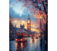 HEIBAGO Ville Rue Diamont Painting Complet, 5D Bus Peinture Diamant Adultes,Diamond Painting Complet Diamant Kit, DIY Strass Point de Croix Painting pour Murale Décoration 30x40cm