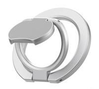 HEIBTENY Anneau de support réglable pour téléphone portable, avec aimant double face et béquille, en alliage d'aluminium, compatible avec les supports de voiture (gris argenté)