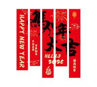 HEIBTENY Bannière en tissu sur le thème du Nouvel An lunaire 2026 - Rouge et noir - Ornements multi-tailles pour fenêtre, mur ou magasin (A)