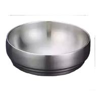 HEIBTENY Bol à nouilles froides extra épais en acier inoxydable double couche, anti-brûlure, design large et profond pour soupe chaude, salade, riz, base arrondie stable, argenté (23 cm)