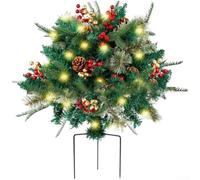 HEIBTENY Buisson de Noël artificiel lumineux avec pin vert de 54 cm, LED à piles pour décoration de porche extérieur, affichage festif résistant aux intempéries (1 feuille de polyéthylène)