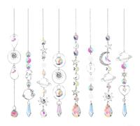 Heibteny Carillon éolien argenté avec cristal étoile lune attrape-soleil à suspendre, pour maison, jardin, fenêtre, patio, porche, décoration élégante faite à la main