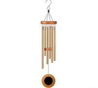 HEIBTENY Carillon éolien en aluminium de 66 cm avec attrape-cœur - Cadeau commémoratif de condoléances pour maman - Décoration de jardin pour terrasse, balcon, cour - Ton doré (32 ronds dorés)