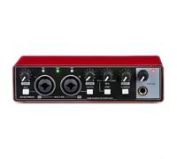 HEIBTENY Carte son interface audio USB 48 V avec double entrée microphone et instrument, boîtier en métal, commandes de gain et filtre coupe-bas pour enregistrement haute définition (rouge)