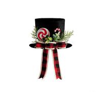 HEIBTENY Chapeau haut-de-forme pour sommet de sapin de Noël avec nœud à carreaux de buffle et accents de bonbons, décoration de vacances en tissu imitation velours pour arbres standard et décoration