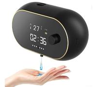 HEIBTENY Distributeur automatique de savon en mousse mural de 450 ml, fonctionnement sans contact avec écran HD, affichage de l'heure et de la température, batterie rechargeable étanche 2000 mAh