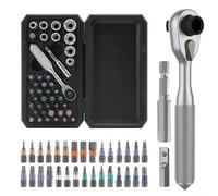 HEIBTENY Ensemble de tournevis à cliquet magnétique 42 en 1 avec 40 embouts en alliage de précision, poignée amovible flexible à 72 dents, prise en main ergonomique, kit d'outils de réparation compact