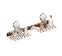HEIBTENY Étagère de salle de bain à ventouse en noyer 50 cm sans perçage Support de rangement mural pour robinet, lavabo de toilette, économiseur d'espace, peut contenir des articles de toilette