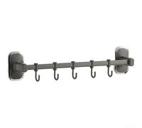 HEIBTENY Étagère murale à ustensiles de cuisine, rail de suspension en acier inoxydable avec crochets réglables, finition grain de bois de noyer pour cuillère, louche (B 40 cm-5)