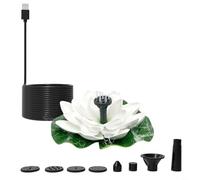 HEIBTENY Fontaine solaire en forme de lotus alimentée par USB avec plusieurs buses, fonctionnement silencieux pour jardin, bain d'oiseaux, décoration d'étang, décoration d'extérieur résistante aux