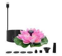 HEIBTENY Fontaine solaire en forme de lotus alimentée par USB avec plusieurs buses, fonctionnement silencieux pour jardin, bain d'oiseaux, décoration d'étang, décoration d'extérieur résistante aux