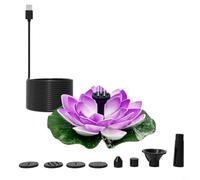 HEIBTENY Fontaine solaire lotus avec plusieurs buses, fontaine silencieuse alimentée par USB pour jardin, bain d'oiseaux, décoration d'étang, résistant aux intempéries, violet, blanc, rose (violet)
