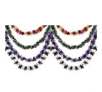 HEIBTENY Guirlande d'Halloween en dentelle à suspendre - Violet, orange, noir, blanc métallique - Décoration scintillante pour mur, porte, plafond, table - 10 m de long