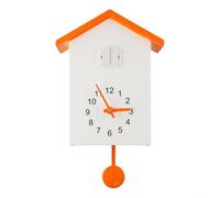HEIBTENY Horloge murale moderne à coucou avec nichoir et voix réglable, mode nuit silencieuse, pendule à piles, décoration pour salon, chambre à coucher (blanc + orange)
