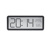 HEIBTENY Horloge murale numérique LCD avec grand écran pour l'heure, la température et l'humidité, fonction d'alarme programmable, alimentation USB ou batterie pour chambre à coucher, bureau (noir)